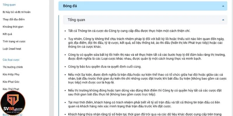 Bảng cược kèo đồng banh trực tiếp tại SV88