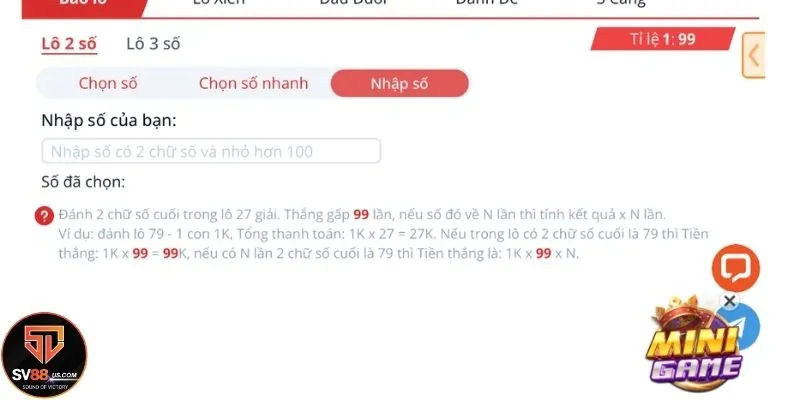 Đặt cược số lô dễ dàng tại SV88