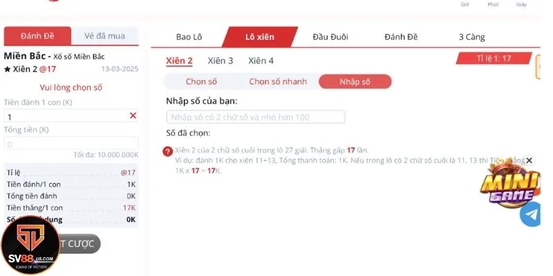 Lựa chọn số lô yêu thích để chơi tại SV88