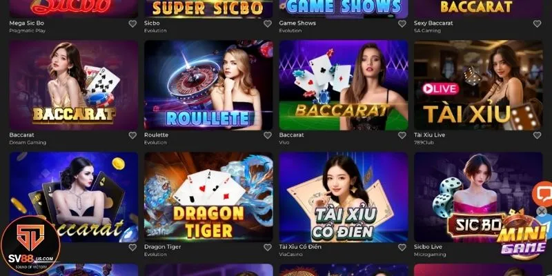 SV88 sở hữu nhiều phòng chơi casino khác nhau