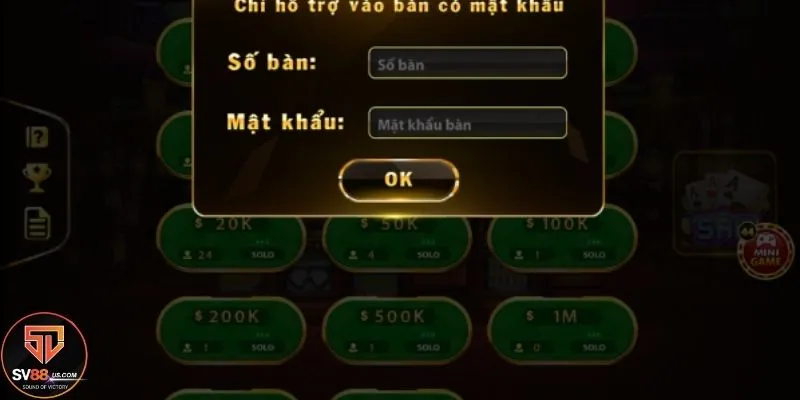 Nhập thông tin phòng chơi - Tham gia đánh bài cực vui