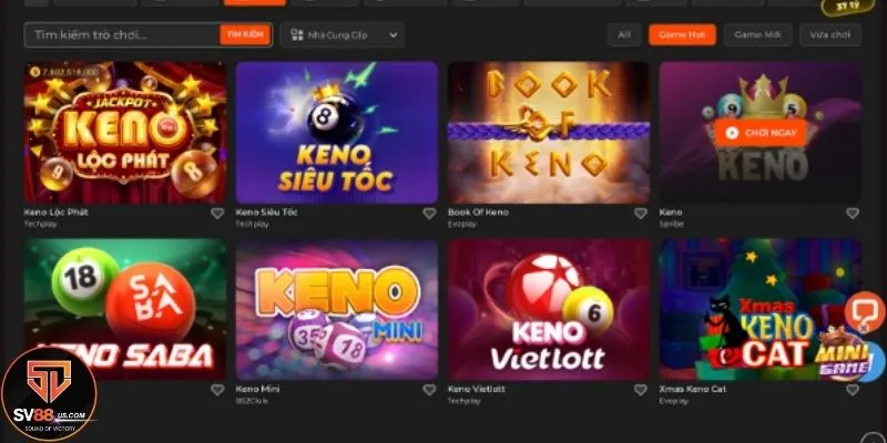 Nhiều sản phẩm đánh Keno khác nhau tại SV88