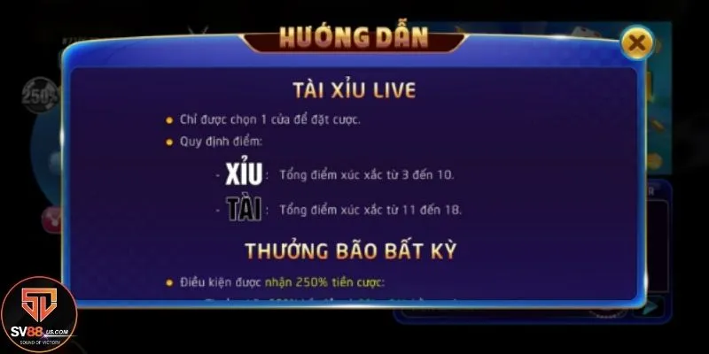 SV88 hướng dẫn quy trình trình chơi Tài xỉu chi tiết
